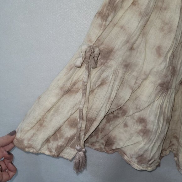 Black Tape Top Womens S Cocoa Tie Dye Boho Peplum Knot Side Tank‎ Crochet Trim - Picture 3 of 12